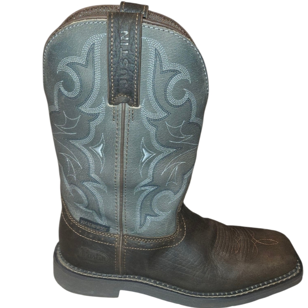 Justin Boots Grayish Sage Brown Men's Boots Size 8 Steel Toe Waterproof